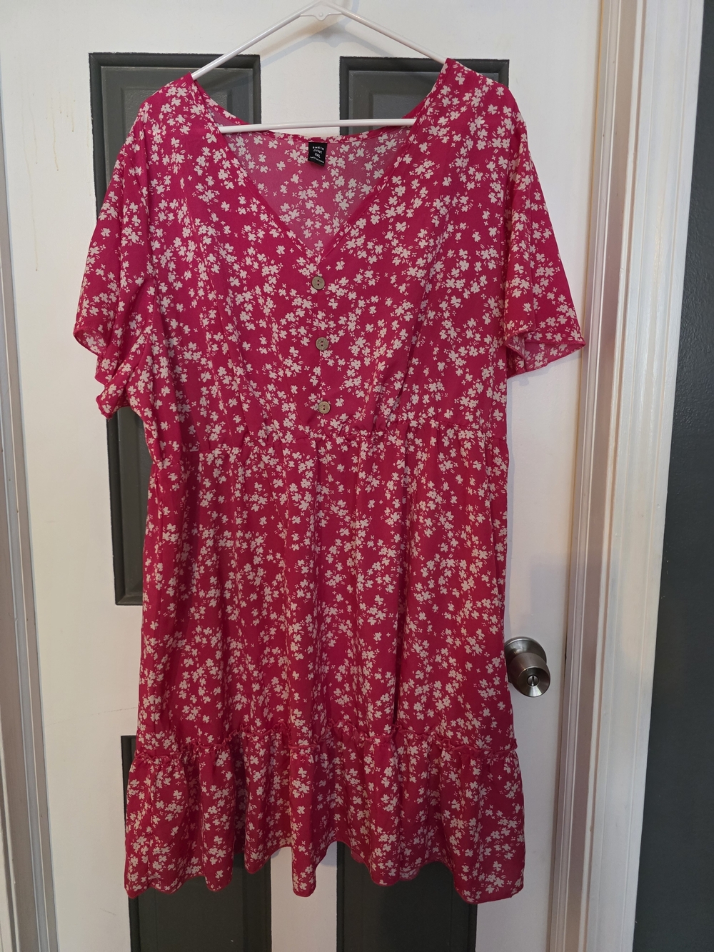 SHEIN Hot Pink Floral Midi Dress